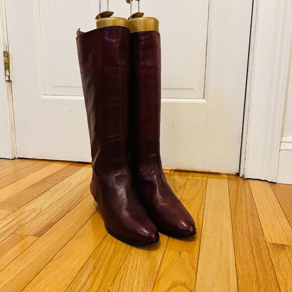 Vintage Etienne Aigner Burgundy Leather Oxblood Riding Boots Size 8.5 M - Picture 9 of 16